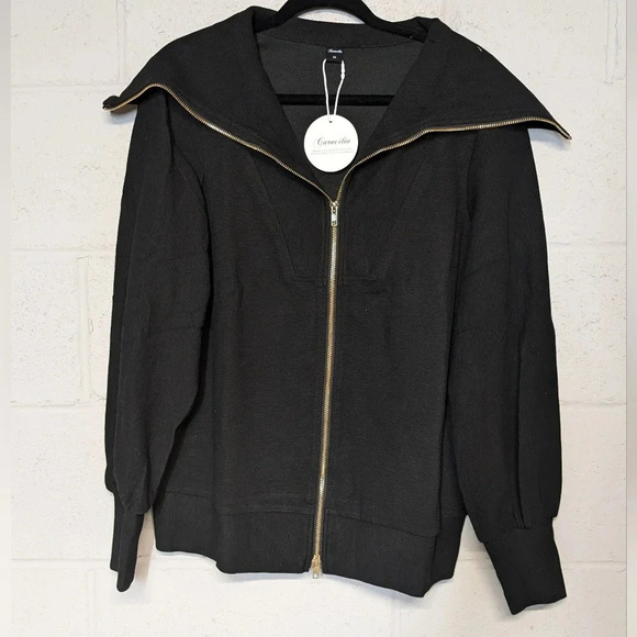 Women's Oversized Full Zip Sweatshirt Ribbed Size Medium NWT - Picture 2 of 5